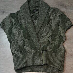 Y2k Vintage Cozy 2tone Tweed Shawl Collar Double Breasted Drop Waist Knit Vest
